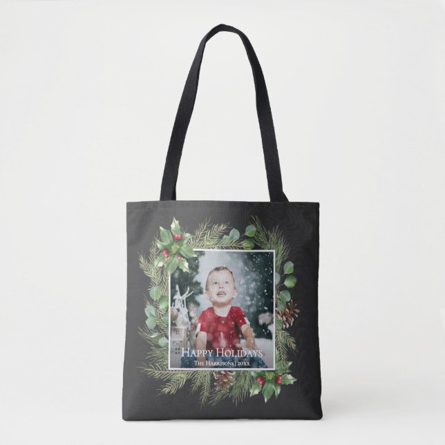 Glad Jul Foto Grönska  Tygkasse (Framsida)