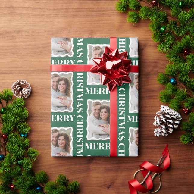 Glad jul Foto i scalloped ram grön Presentpapper (Julgåva)