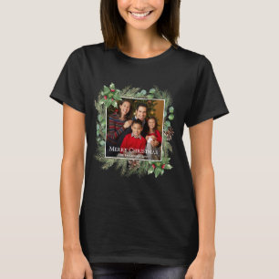 Glad jul Foto Krans Botanisk T Shirt