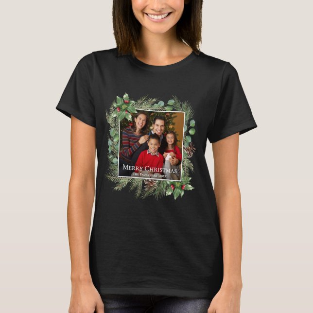 Glad jul Foto Krans Botanisk T Shirt (Framsida)