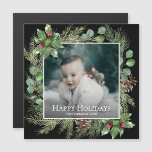 Glad Jul Foto Krans Grönska Magnetisk Kort