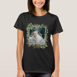 Glad jul Foto Krans Grönska T Shirt