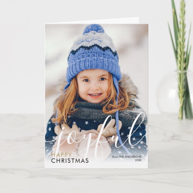 Glad jul Foto manus Glädjefull Chic Modern Helgkort (Framsida)