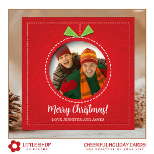 Glad jul Foto Ornament Platt Julkort