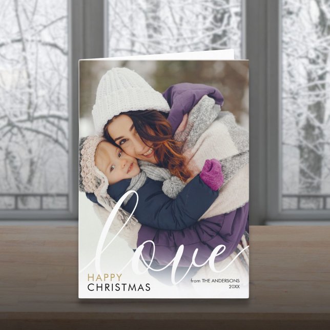 Glad jul Foto Skript Förälskad Chic Modern Helgkort (Happy Christmas Photo Script Love Chic Modern Holiday Card)