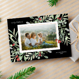 Glad jul Foto Vinter Lövverk Röda bär Julkort