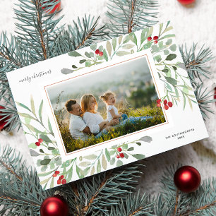 Glad jul Foto Vinterlövverk Röda bär Julkort