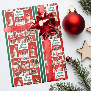 Glad jul fotokollage 2025 Grön skrift Presentpapper