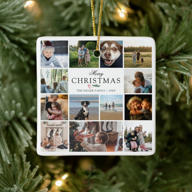 Glad jul fotokollage julgransprydnad keramik (Träd)