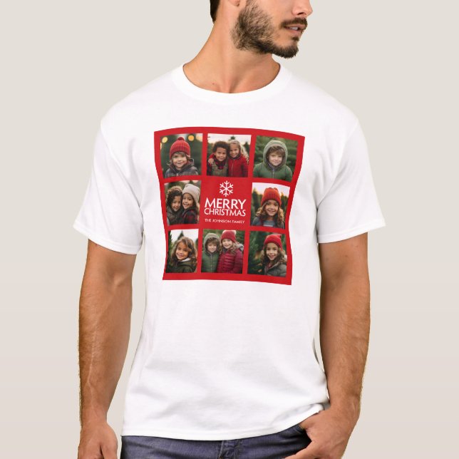 Glad jul fotokollage röd vit tee shirt (Framsida)