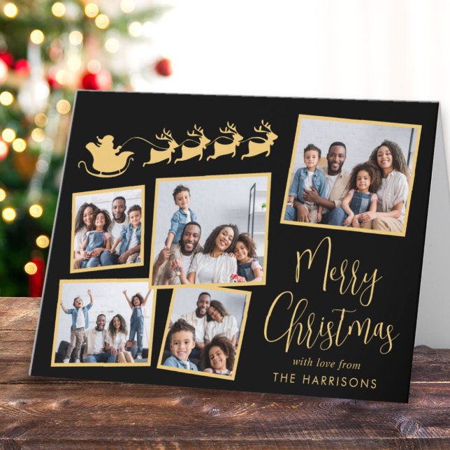 Glad jul fotokollektion Santa släde Helgkort (This holiday season, let the magic of your cherished moments unfold with our 5 photo Christmas card)