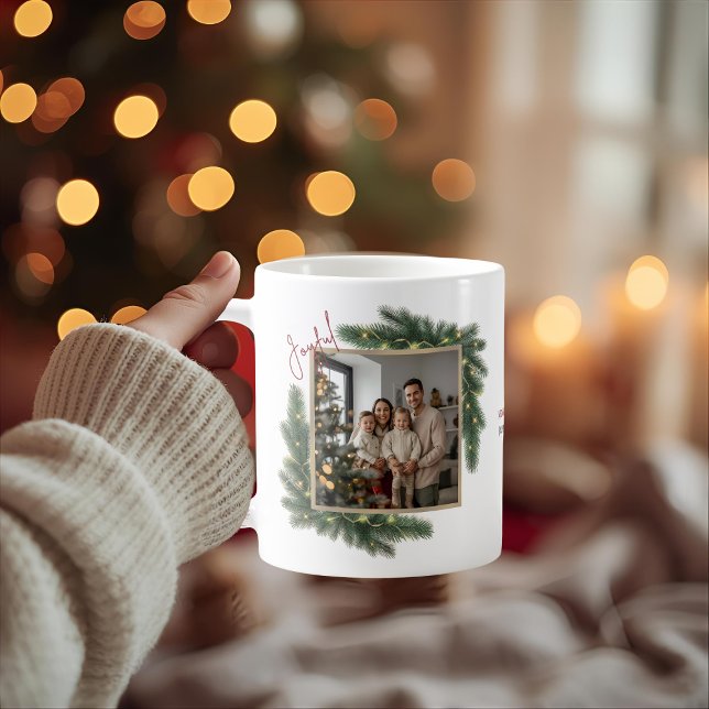 Glad jul fotoram för personlig familj  kaffemugg (Skapare uppladdad)