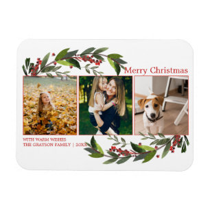 Glad jul fotosammanställning akvarellblommor magnet