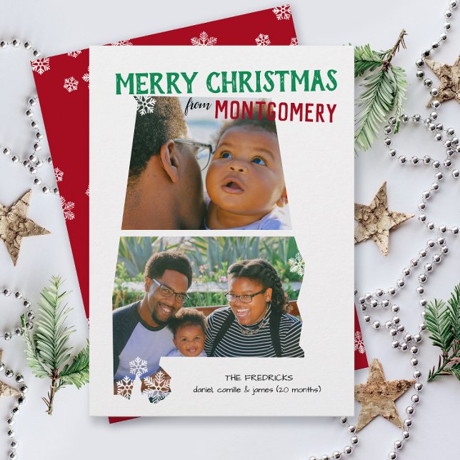Glad jul från Alabama Två Foto Kort (From Alabama with love two photo Christmas holiday card and moving announcement )