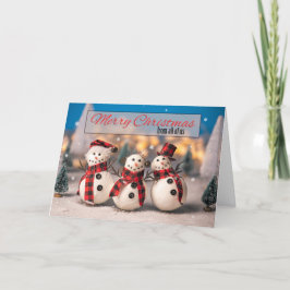 Glad jul från oss alla söta snömannen foto helgkort