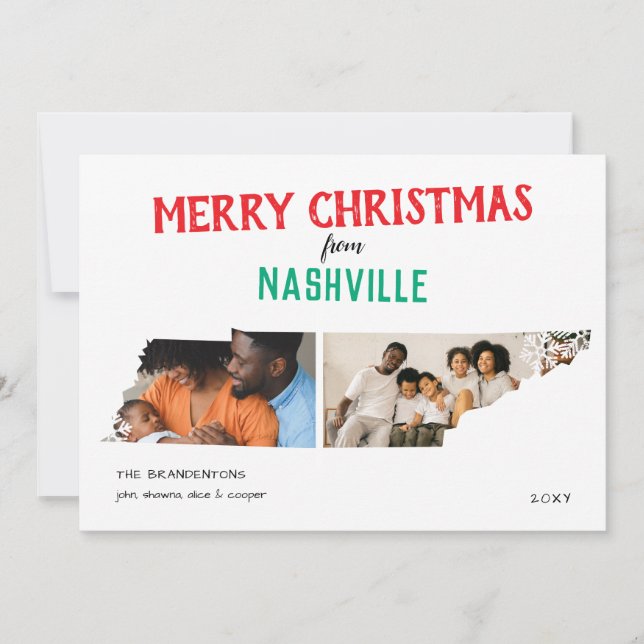 Glad jul från Tennessee Två Foto Kort (Framsida)