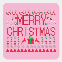 Glad jul ful julskjorta stickad mönster fyrkantigt klistermärke
