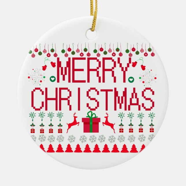 Glad jul ful jultröja design julgransprydnad keramik (Framsidan)