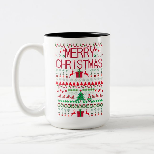 Glad jul ful jultröja design Två-Tonad mugg (Vänster)
