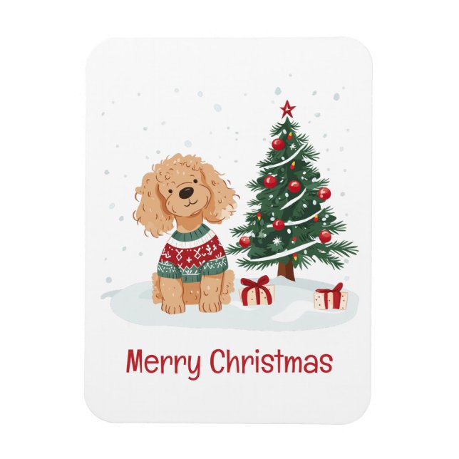 Glad jul Goldendoodle Hund Magnet (Vertikal)