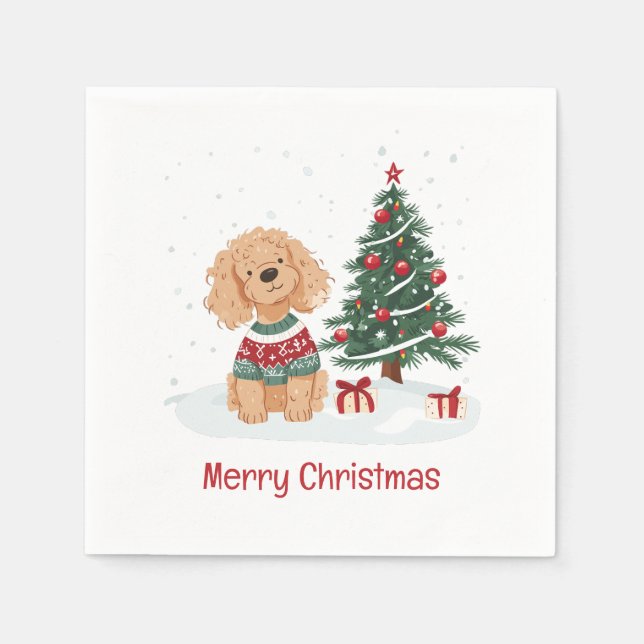 Glad jul Goldendoodle Hund Pappersservett (Framsidan)