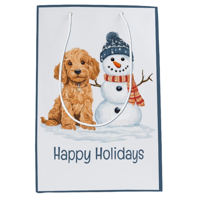 Glad jul Goldendoodle hund snöman (Framsidan)