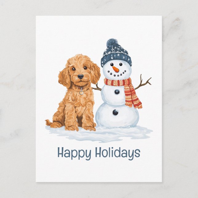Glad jul Goldendoodle hund snöman Vykort (Framsida)