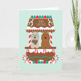 Glad jul Goldendoodles Höllig Julställning Hundar Helgkort