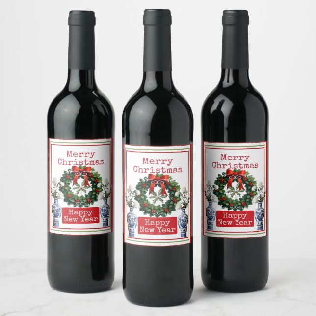 GLAD JUL GOTT NYTT ÅR VINFLASKA ETIKETT (Flaskor)