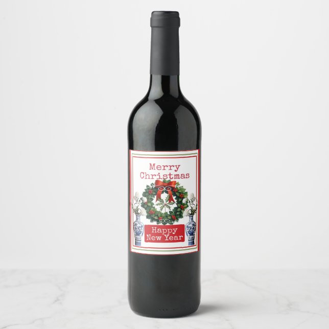 GLAD JUL GOTT NYTT ÅR VINFLASKA ETIKETT (Framsida)