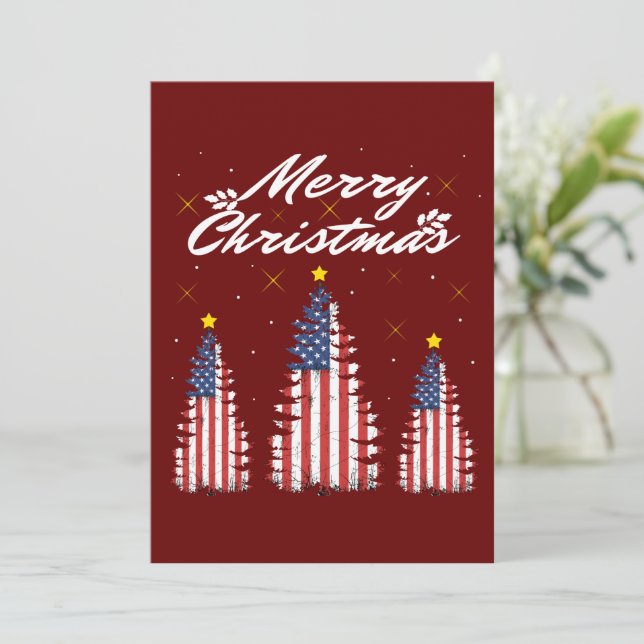 Glad jul gran Amerikansk flagga  Inbjudningar (Stående Fram)