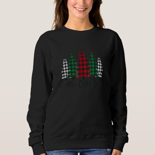 Glad jul Gran Buffel Plaid Röd Vit Grön T Shirt (Framsida)