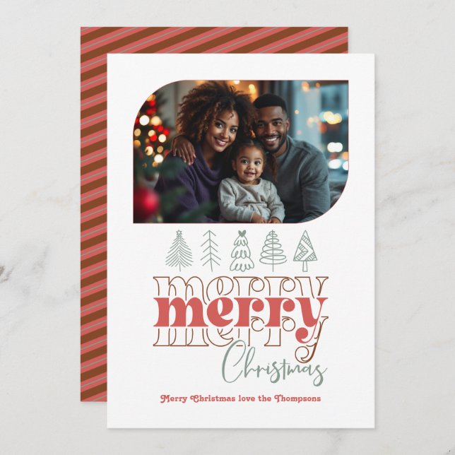 Glad jul Gran Doodle Modern Holiday Foto Julkort (Fram/baksida)