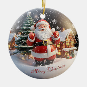 Glad jul Gran Fallande Snö Tomte Julgransprydnad Keramik