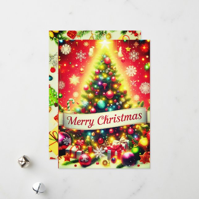 "Glad jul gran med färgglada dekorationer   Julkort (Fram/Back In Situ)