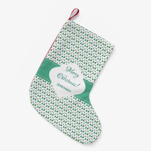 Glad Jul Gran Mintgrön Monogram Liten Julstrumpa (Framsidan (Hängande))