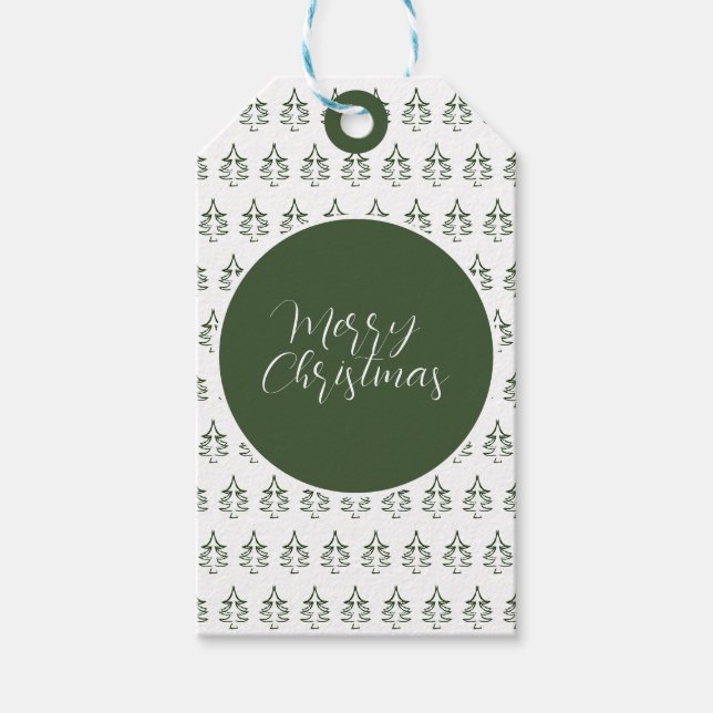 Glad Jul Gran Mönster Tallgrön Presentetikett (Framsidan)