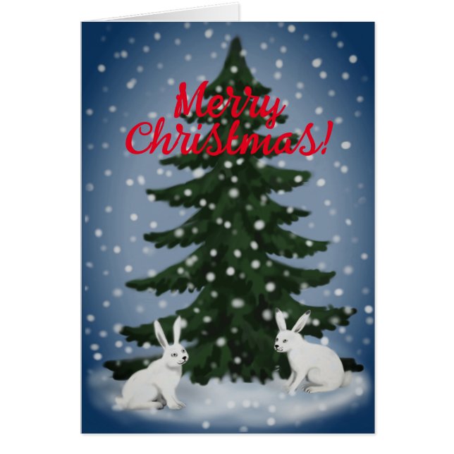 Glad jul gran och kaniner Kort (Framsidan)