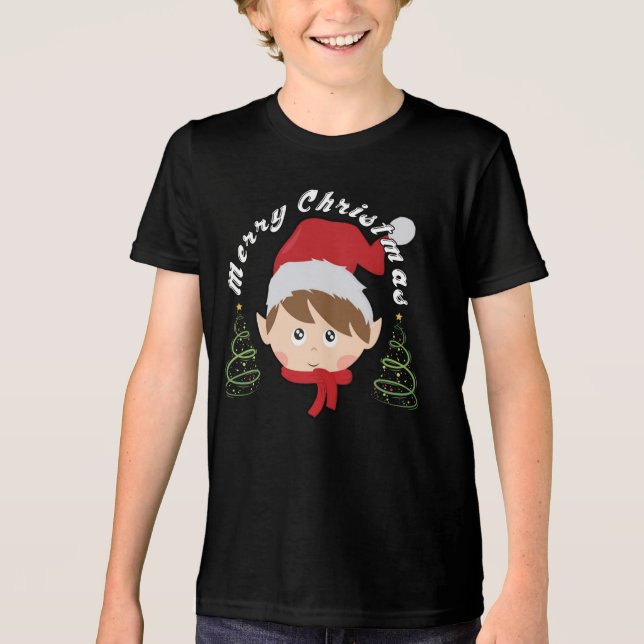 Glad jul gran och tomtehatt  t shirt (Framsida)