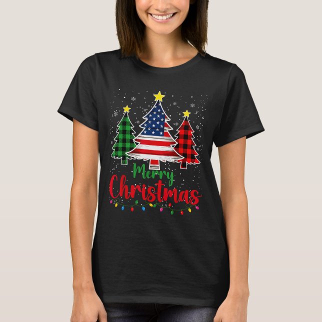 Glad jul Gran Plaid Oss Flagga Snöflinga Jul  T Shirt (Framsida)