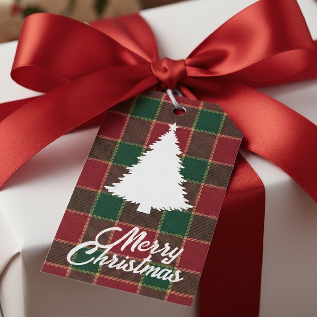 Glad jul Gran Röd & Grön Tartan Till Från Presentetikett (Merry Christmas Tree Red & Green Tartan To From Gift Tags
)