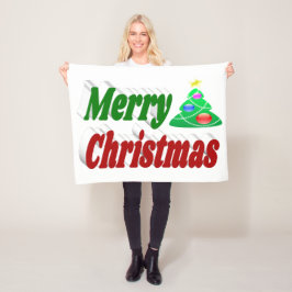 Glad jul Gran röd grön typografi Fleecefilt