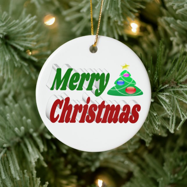 Glad jul Gran röd grön typografi Julgransprydnad Keramik (Träd)