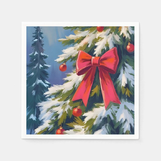 Glad jul gran röd slinga akvarellmålning pappersservett (Framsidan)