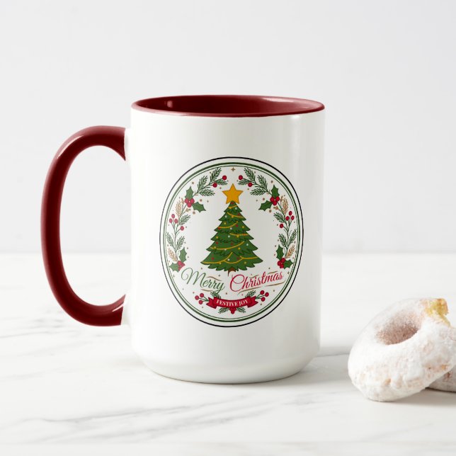 Glad jul Gran Rund Märke Tvåtons Mugg (Med munk)