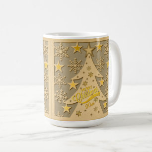 Glad jul Gran, Snöflinga & Stjärna Silhuetter Kaffemugg