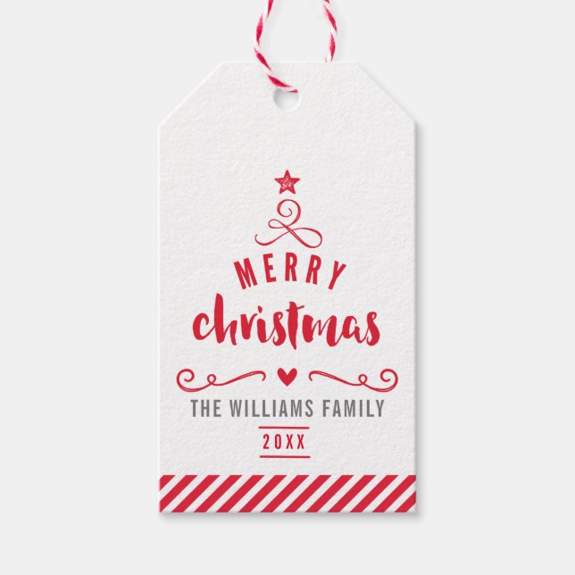 GLAD JUL GRAN typografi festlig röd Presentetikett (Framsidan)