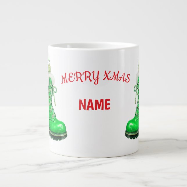Glad jul Grön Festlig Stövel Jumbo Mugg (Framsidan)