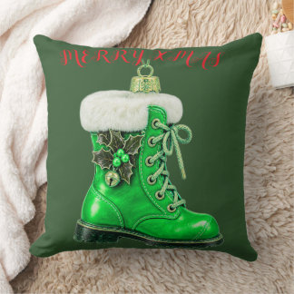 Glad jul Grön Festlig Stövel Ornament Kudde