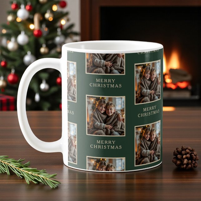 Glad jul Grön Foto Högtid Kaffemugg (Skapare uppladdad)